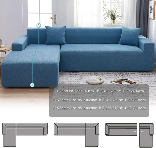 Vista 6 de OKYUK Funda para sofá modular en forma de L, 2 fundas de sofá jacquard de alta elasticidad de 3 + 3 asientos + 2 fundas de almohada, protector