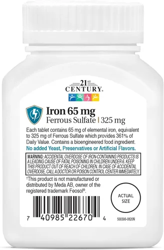 Vista 2 de 21st Century Hierro 65 mg Sulfato Ferroso 325 mg Tabletas, 120