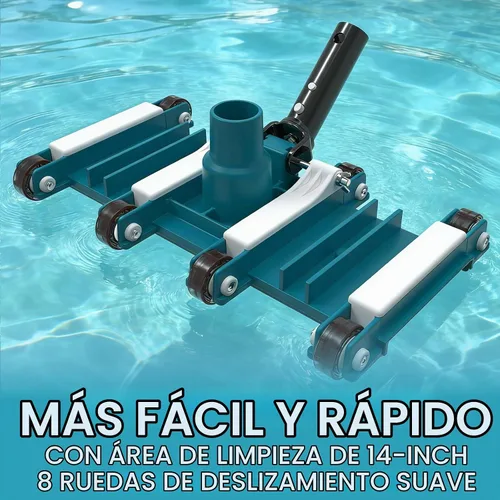 Vista 3 de POOLWHALE Cabezal de aspiradora de piscina flexible de 14" con ruedas, mango de control de dirección giratoria para piscinas enterradas y sobre
