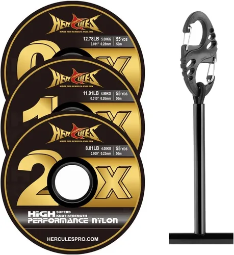 Vista 30 de HERCULES Tippet de pesca con mosca, paquete de 3 con soporte para volquetas, 55 yardas