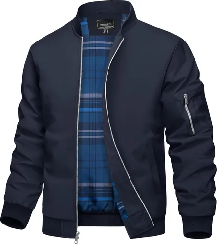 Vista 8 de TACVASEN Chaqueta bomber para hombre, con forro a cuadros, casual, cortavientos, elegante, ligera, para otoño, primavera, chaquetas resistentes al