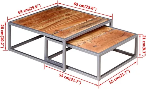 Vista 2 de Mesa de centro de dos piezas, mesa de centro moderna, juego de mesa de centro adecuado para sala de estar, oficina, balcón, sala de estar familiar