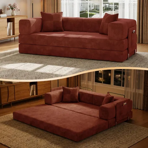 Vista 14 de MoonSpeak Sofá cama de 78.8 pulgadas para sala de estar, sofá modular convertible con almohada para reposabrazos, sofás modulares plegables de pana