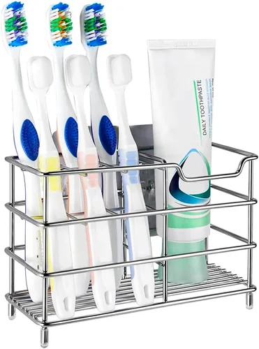 Vista 7 de Linkidea Soporte de pared para cepillo de dientes para baño, soporte de acero inoxidable para cepillo de dientes eléctrico, pasta de dientes