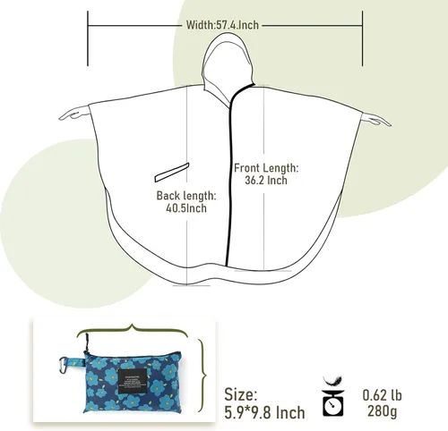 Vista 6 de SaphiRose Unisex Rain Poncho Raincoat Hooded for Adults Women with Pockets