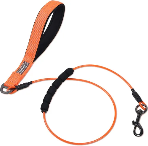 Vista 9 de VIVAGLORY Toughbite - Correa para perro a prueba de mordeduras, no masticable, con mango de tráfico y doble asa para entrenamiento y caminar, metal