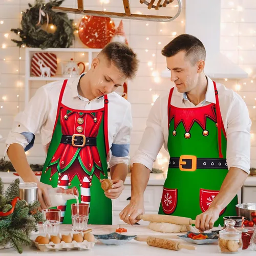 Vista 7 de 90shine 4 piezas de delantales de Navidad para mujeres: delantal de cocina para hornear y cocinar, accesorios de disfraz para adultos, decoraciones