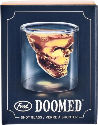 Vista 7 de Vaso de chupito de vidrio en forma de calavera Fred & Friends., DOOMED calavera de cristal, N/A, DOOMED