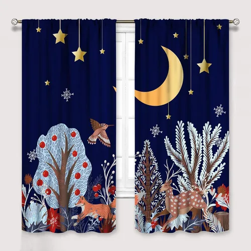 Vista 15 de YCness Cortinas para niños y niñas, diseño de animales de la selva, bosque de otoño, dibujos animados, ciervos, conejos, zorros, búhos, cortinas