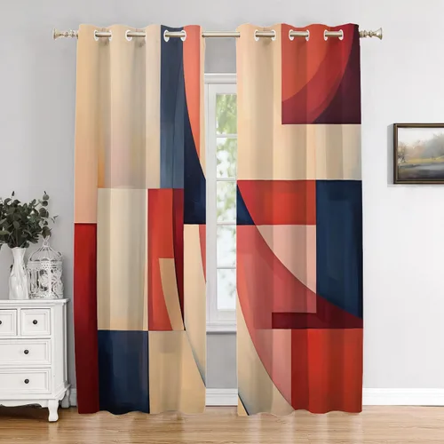 Vista 22 de Cortinas opacas de poliéster multicapa para cafetería, con diseño de diamantes, 2 unidades, 26 x 24 pulgadas
