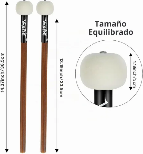 Vista 2 de Timbal, mazo de lana de fieltro de tambor, mango de arce, instrumento de percusión, accesorios para marimba, xilófono, glockenspiel, ideal