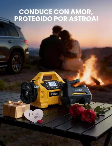 Vista 9 de AstroAI - Inflador de neumáticos - Compresor de aire portátil para neumáticos de auto - Bomba automática de 12 V CC con manómetro digital, con luz
