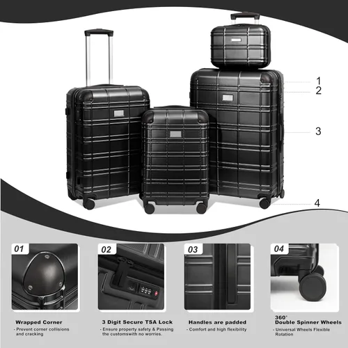Vista 211 de Merax Equipaje, maleta extensible rígida con ruedas giratorias ligeras, Negro -, 40/48/52