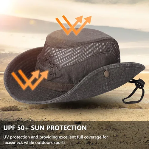 Vista 4 de Obling Sombrero de sol para hombres y mujeres, sombrero de pesca UPF 50 de ala ancha, sombrero de pescador Safari Boonie