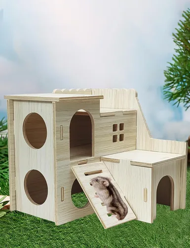 Vista 5 de Accesorios de Jaula de Escondite para Hámster Sirvarni - Casa y Hábitat de Madera para Hámster con Escalera de Escalada para Gerbills Enanos