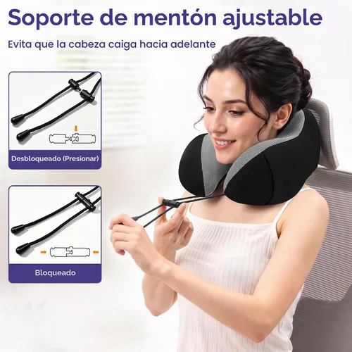 Vista 5 de CloudBliss Almohada de viaje de espuma viscoelástica de alta calidad, almohada cervical cómoda y de apoyo, almohadas cervicales para viajar Negro