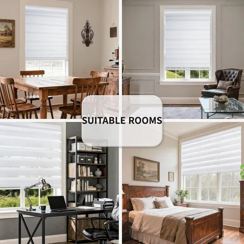 Vista 6 de MYshade - Persianas enrollables de cebra sin cordón con función de parada libre - Persianas traslúcidas de doble capa con filtración de luz y Blanco