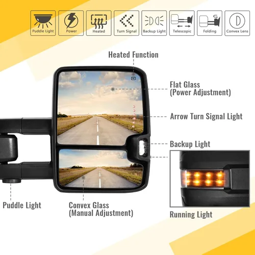 Vista 2 de Espejos de remolque para Dodge Ram 1500 2002-2008, Dodge Ram 2500 3500 2003-2009 con función de vidrio eléctrico calentado, luz de señal de giro
