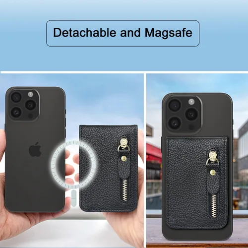 Vista 2 de Harryshell Cartera magnética compatible con cartera MagSafe con bolsillo con cremallera [capacidad para hasta 6 tarjetas] ranuras con soporte
