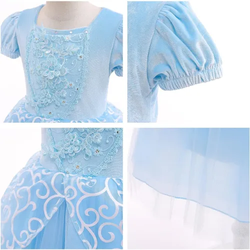Vista 42 de Vestido de cumpleaños de princesa Cenicienta para niñas, disfraz de Halloween, concurso de Navidad, fiesta de baile con accesorios
