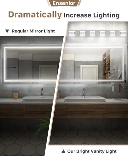 Vista 4 de Ensenior Lámparas de tocador de baño sobre espejo (6 luces-37.4 pulgadas), iluminación moderna cromada regulable, acero inoxidable acrílico, luz