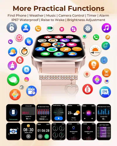 Vista 7 de Iaret Reloj inteligente para mujer, 4 bandas de 1.85 pulgadas, reloj inteligente con llamada Bluetooth, rastreador de actividad física con 100 modos