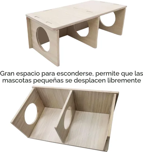 Vista 4 de Hamiledyi Túnel de Escondite de Madera para Hámsters de 2 Cámaras - Juguetes Explorativos de Múltiples Cámaras, Laberinto de Escondite