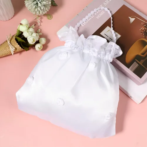Vista 8 de NOLITOY Bolsa de dinero de boda nupcial de satén para adolescente Dama de honor de novia blanca con flores de satén decoradas bolso para baile