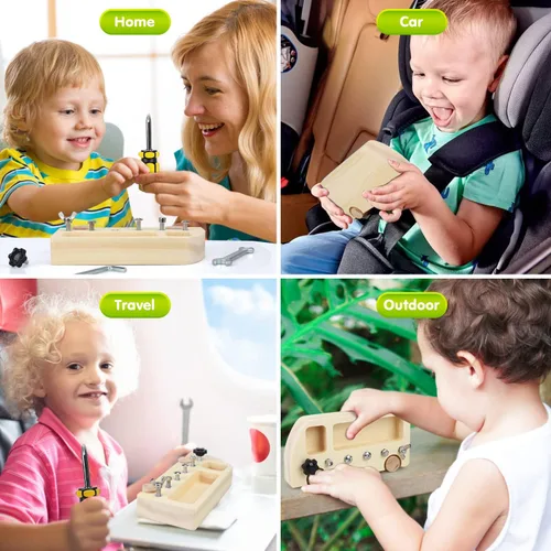 Vista 5 de TOY Life Juego de tablero de destornillador Montessori de madera para niños pequeños y niños de 3, 4, 5 años, juguetes sensoriales de autobús