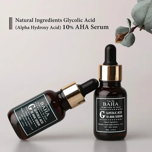 Vista 5 de Suero de ácido glicólico 10% AHA, fórmula exfoliante suave con aloe y té verde, suero facial profesional para una apariencia más suave de la piel