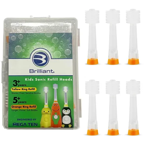 Vista 8 de Brilliant Oral Care Kids Sonic - Cabezales de repuesto suaves para niños a partir de 5 años, naranja, paquete de 2