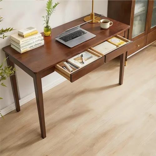 Vista 11 de Escritorio de madera maciza, escritorio de madera de roble de 40 pulgadas con cajones, moderno de mediados de siglo con cajones para espacios