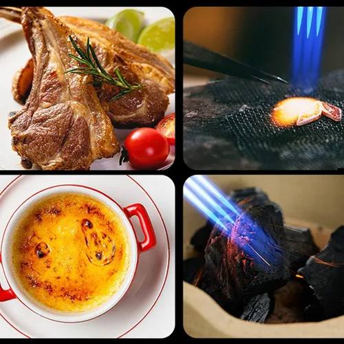Vista 4 de Linterna de butano Three Flames, soplete recargable de cocina con bloqueo de seguridad, antorcha de llama para creme brulee barbacoa, hornear, gas