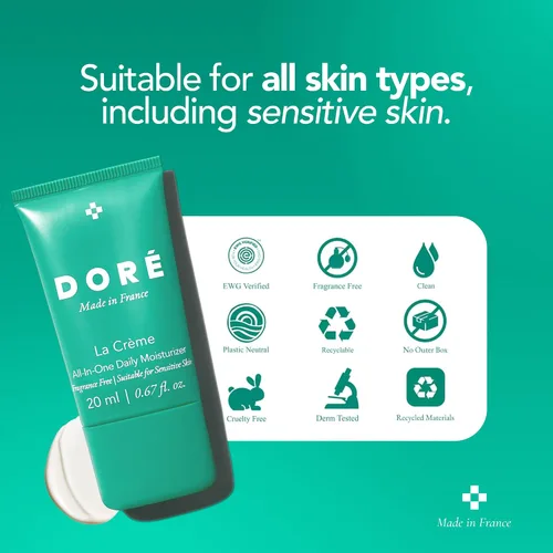 Vista 5 de Doré - Crema hidratante diaria todo en uno La Crème Sin fragancia, belleza limpia para pieles sensibles (Mini, 0.7 fl oz 0.7 fl oz)