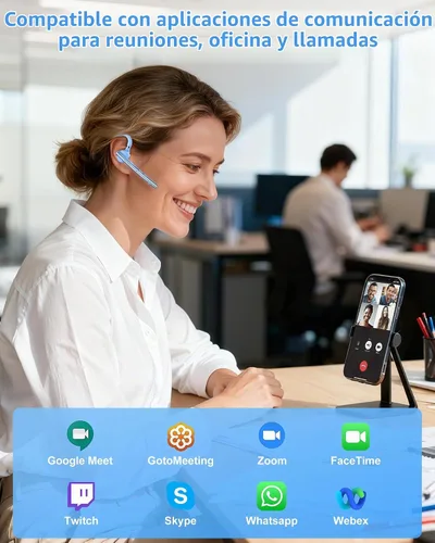 Vista 3 de Auriculares Bluetooth, 72H trabajo auricular inalámbrico de un solo oído Azul claro