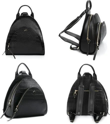 Vista 7 de VELEZ Mini mochila de cuero de grano completo + pequeña cartera negra para mujer