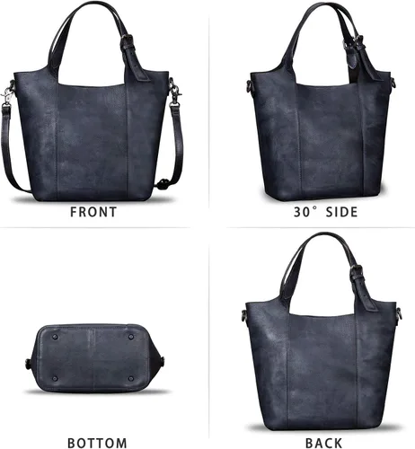 Vista 4 de Bolsos de cuero genuino para mujer, estilo vintage, hecho a mano, bolso de hombro, bolso de mano de piel de vaca, bolso con asa superior para mujer