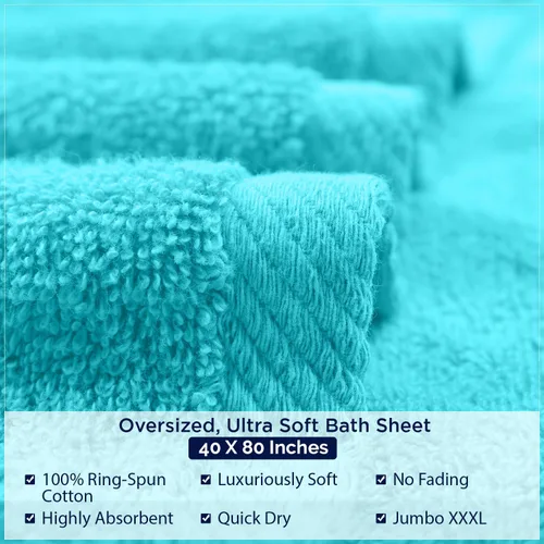 Vista 7 de DAN RIVER Paquete de 1 sábana de baño de 40x80 pulgadas, sábanas de baño jumbo para adultos, toallas grandes gruesas y absorbentes - Aguamarina