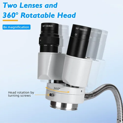 Vista 2 de Microscopio dental con luz LED - Estereomicroscopios 360 Revolve 8X Ampliación Binocular Microscopio Estéreo Binocular Dental Microscopio Binocular