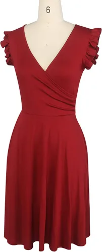 Vista 3 de oxiuly OX335 - Vestido casual de verano con cuello en V para mujer, con ribete de volantes, sin mangas, para graduación, cena, fiesta, cóctel, té