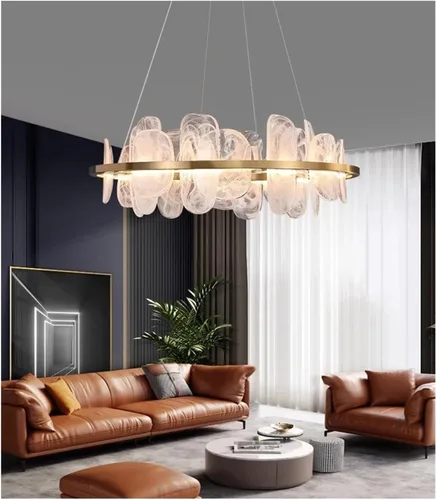 Vista 3 de Gold Ring Cloud Glass Pendant Lamp Cloud Glass Adjustable Ceiling Pendant Light Luxury Gold Ring Hanging Light Crystal Ceiling Chandelier for Living