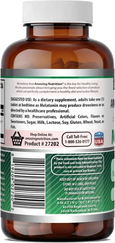 Vista 4 de Amazing Formulas Suplemento de melatonina Sin sabor 12 mg por porción 180 tabletas Sin OMG Sin gluten Fabricado en Estados Unidos