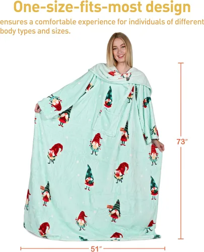 Vista 7 de Catalonia Manta con mangas para mujeres y hombres, manta de forro polar Elfo de Navidad Verde