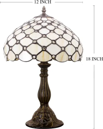 Vista 7 de WERFACTORY Tiffany - Lámpara de mesa con cuentas de cristal de color ámbar, lámpara de mesa de escritorio, luz de lectura de 12 x 12 x 18 pulgadas