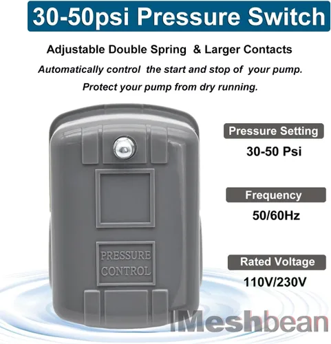 Vista 3 de Bomba sumergible de pozo profundo de 1/2HP, bomba de pozo de agua de acero inoxidable de 110 V con interruptor de presión, cable de alimentación
