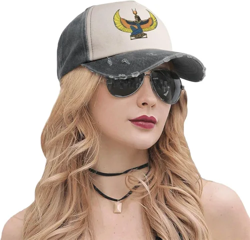 Vista 6 de Cotton Low Profile Dad Hat Egyptian-Goddess-Angel Unisex Washed Baseball Cap Casual Dad Ball Hat Black and White
