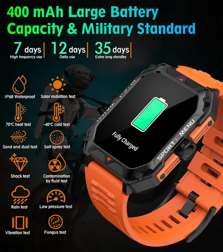 Vista 3 de Reloj inteligente militar para hombres (respuesta/hacer llamadas) 2.02 pulgadas reloj inteligente con frecuencia cardíaca y oxígeno en sangre