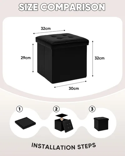 Vista 3 de B FSOBEIIALEO Cubo pequeño otomano de almacenamiento, reposapiés, asiento de piel sintética para dormitorio, color negro, 12.6 x 12.6 x 12.6