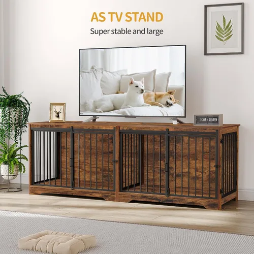Vista 7 de Hzuaneri Mueble Jaula para Perros de 78" para 2 Perros, Jaula Doble para Perros con Divisor, Perrera de Madera Resistente para Perros, Jaula