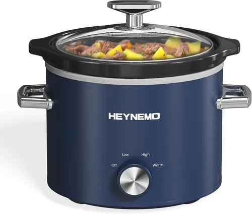 Vista 10 de HEYNEMO Olla de cocción lenta pequeña de 2 cuartos de galón, 3 temperaturas ajustables, olla de cerámica mejorada, fácil limpieza, reducción